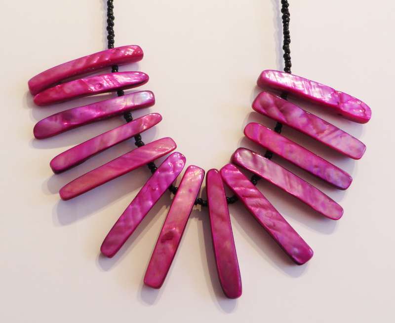 Dyed pink shell and black seed bead necklace