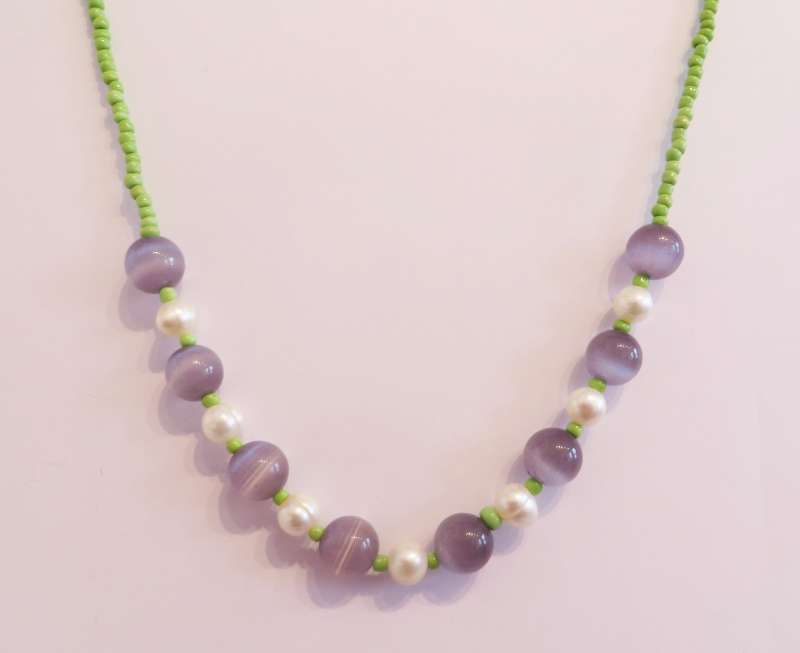 Purple, White and Green Necklace 
