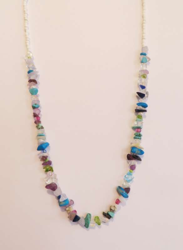 White, blue and purple necklace