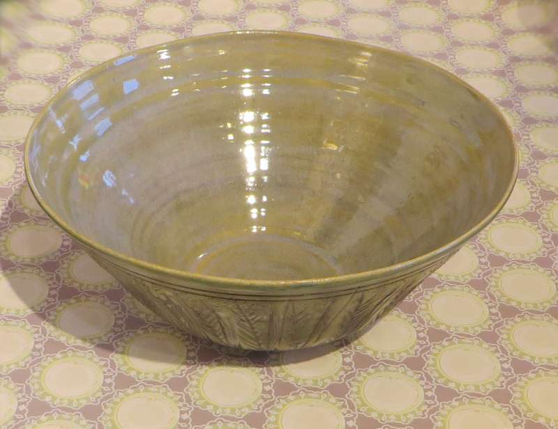 Large Green and Blue Carved Bowl