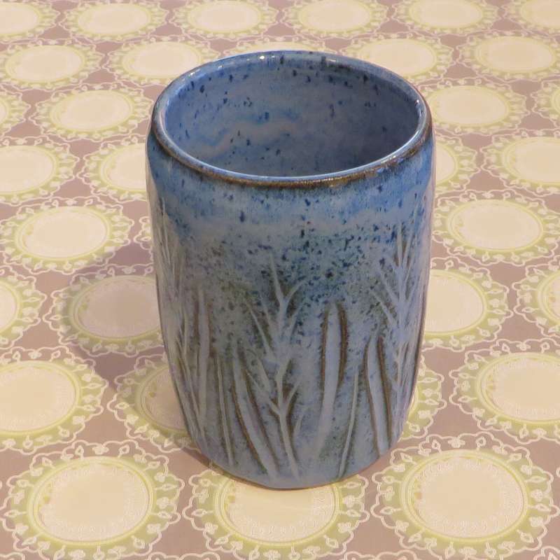 Carved Blue Cylinder Vase II