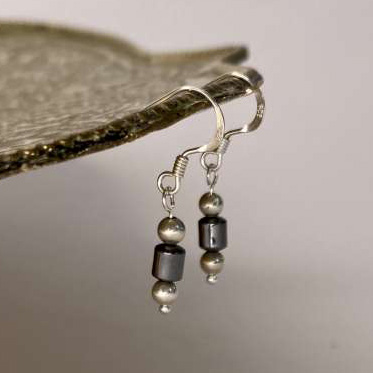 Haematite and Silver Plated Pyrite Drop Earrings