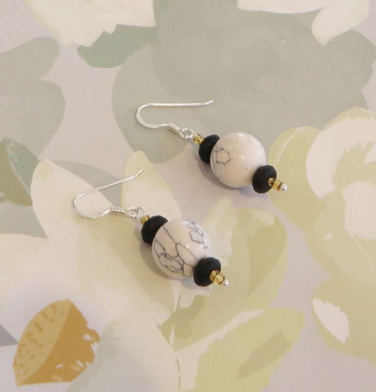 Howlite and Frosted Onyx Earrings