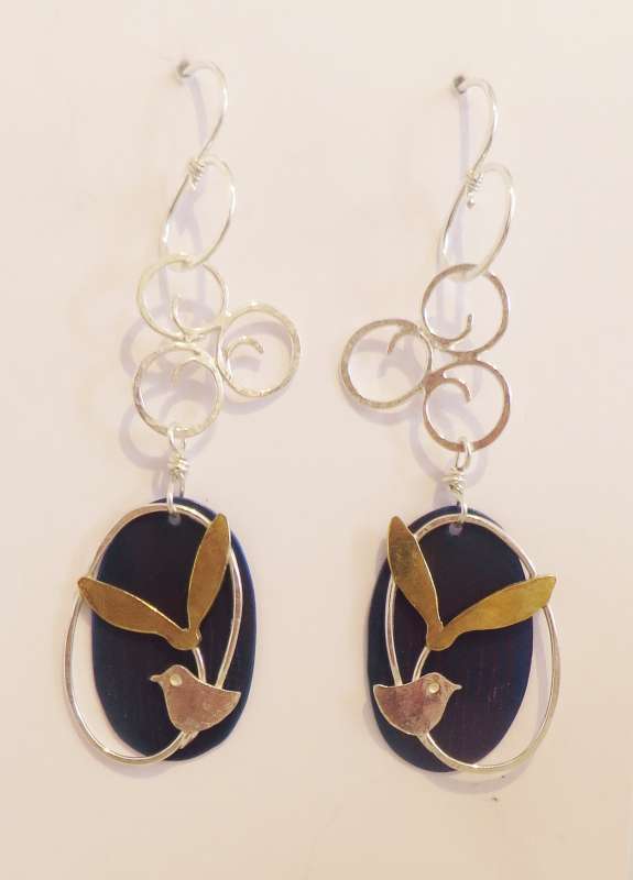 Long Spirals, Oval, Bird and Leaf Earrings