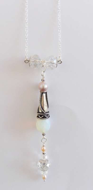 Vintage Swarovski crystals, Chinese crystals and pink freshwater pearl pendant