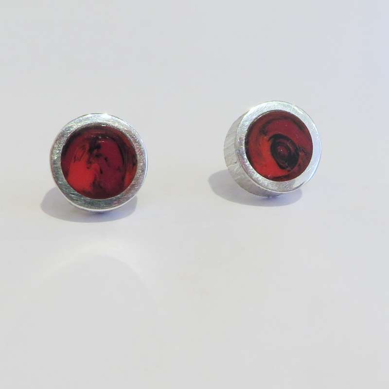 Round Cranberry Stud Earrings