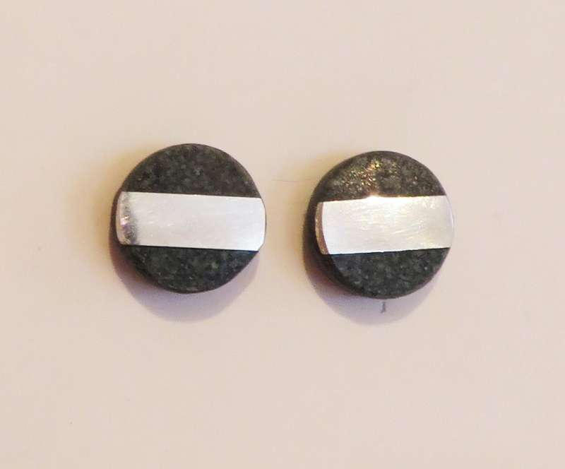 Green slate with silver band tiny stud earrings