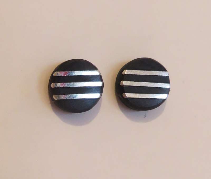Black slate with silver lines tiny stud earrings